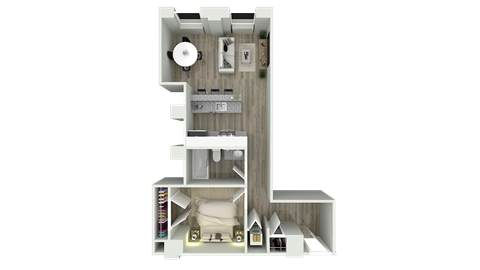 Floor plan for 1 bed, 1 bath, 606 sqft